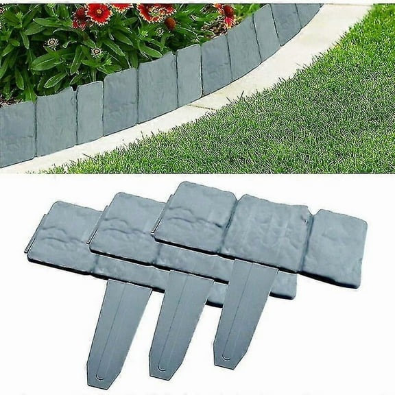 20 Pcs Garden Edging, Garden Lawn Edging Fence Border Gray Plastic Garden Lawn Edges Palisade Stone Effect Lawn Fenceedging For Garden Lawn