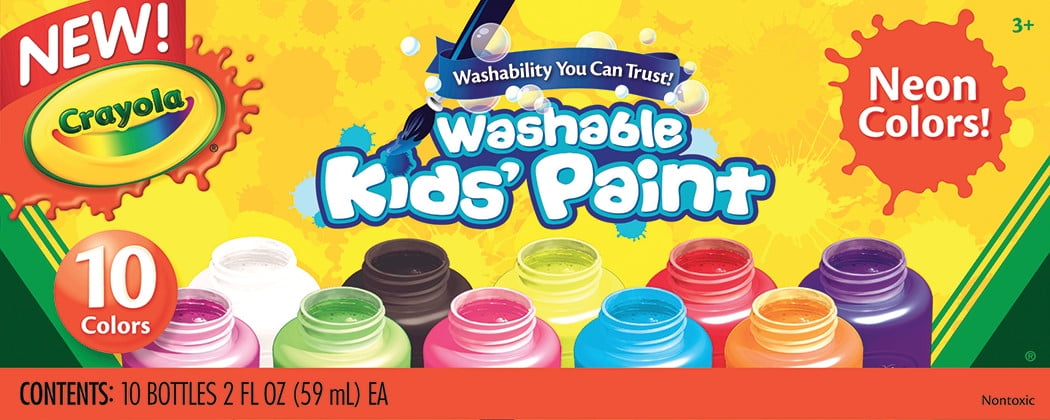 Crayola Washable Kids' Paint Set, 10-Colors, Neon
