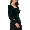 thumbnail image 4 of INSPIRE CHIC Women's Velvet Long Sleeves Square Neck Cropped Blouse, 4 of 5