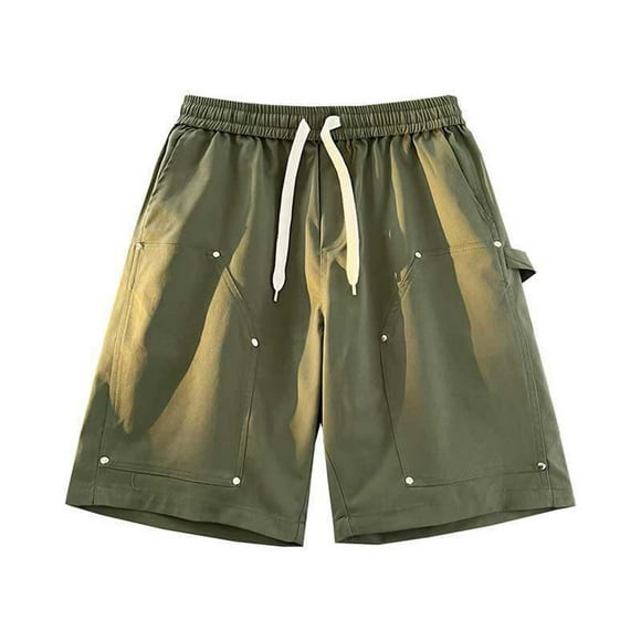 pstuiky Pantalones cortos casuales para hombre, Pantalones cortos de cintura elástica con cordón y bolsillos de color liso a la moda para hombre Pantalones cortos de golf