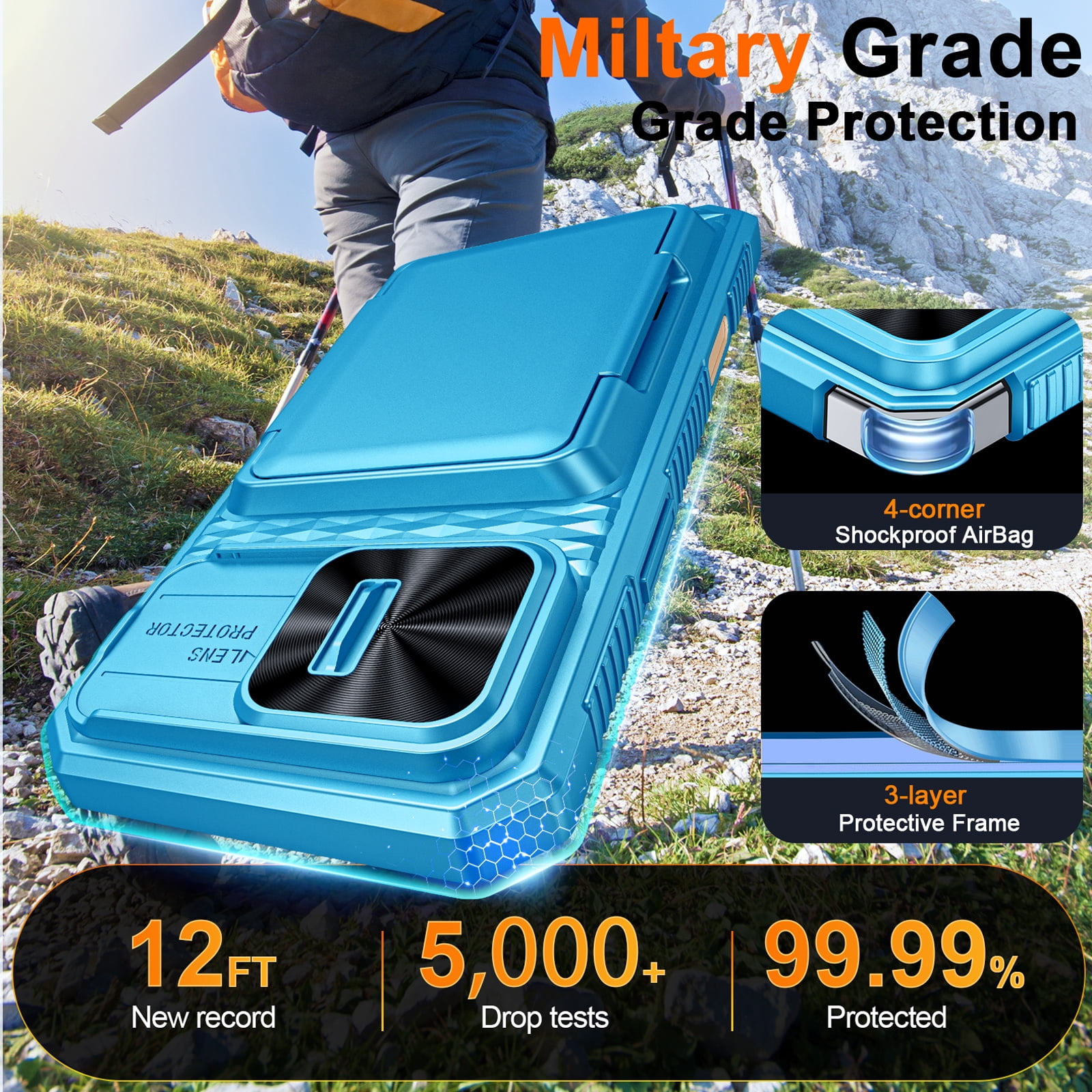 Vizvera for iPhone 16 Pro Max Case Wallet RFlD [Cards Holder][Camera Control][Camera Cover] Full Body Rugged Shockproof Silicone Protective Phone Case for iPhone 16 Pro Max-Light Blue