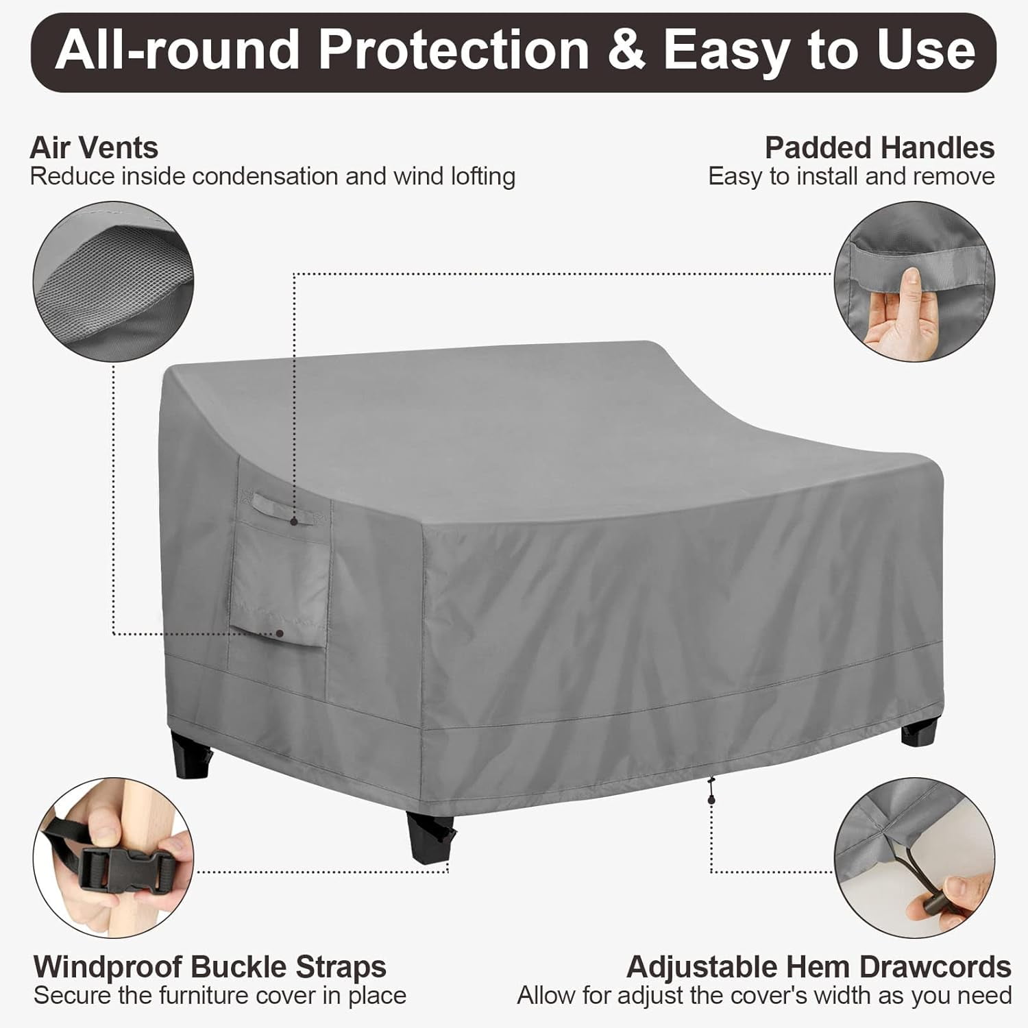 85"W x 35"D x 35"H 3-Seater Outdoor Couch Cover Waterproof Patio Sofa Furniture Cover with Air Vent and Handles
