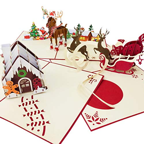 Personalised Hand-made Kids-adults 6 in sq Santa & Reindeer Christmas card 
