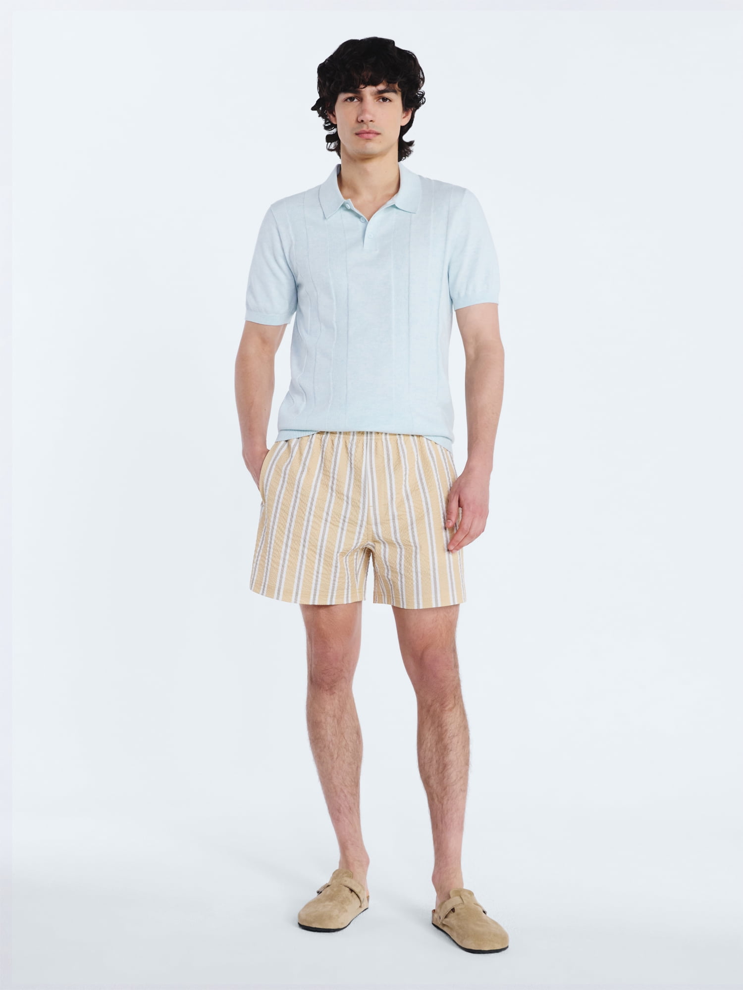 Free Assembly Men's Swim Stretch Seersucker Board Shorts, 5" Inseam, Sizes S-3XL