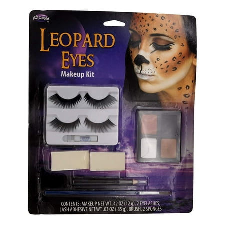 Leopard Eyes Complete Makeup Kit (Eye Shadow, Eyelashes, Lash Adhesive, Brush, Sponges) Theater, Halloween