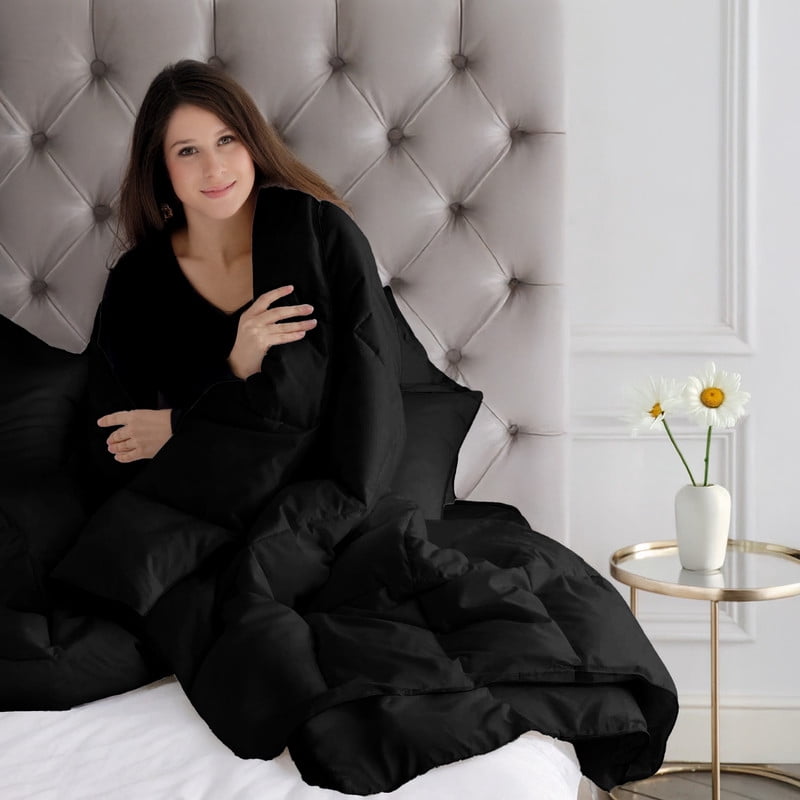 Lux Decor Premium King Comforter Down Alternative - All Season Box Stitched Quilted Duvet Insert with Corner Tabs, Machine Washable Bedding - Oekotex Certified - Black