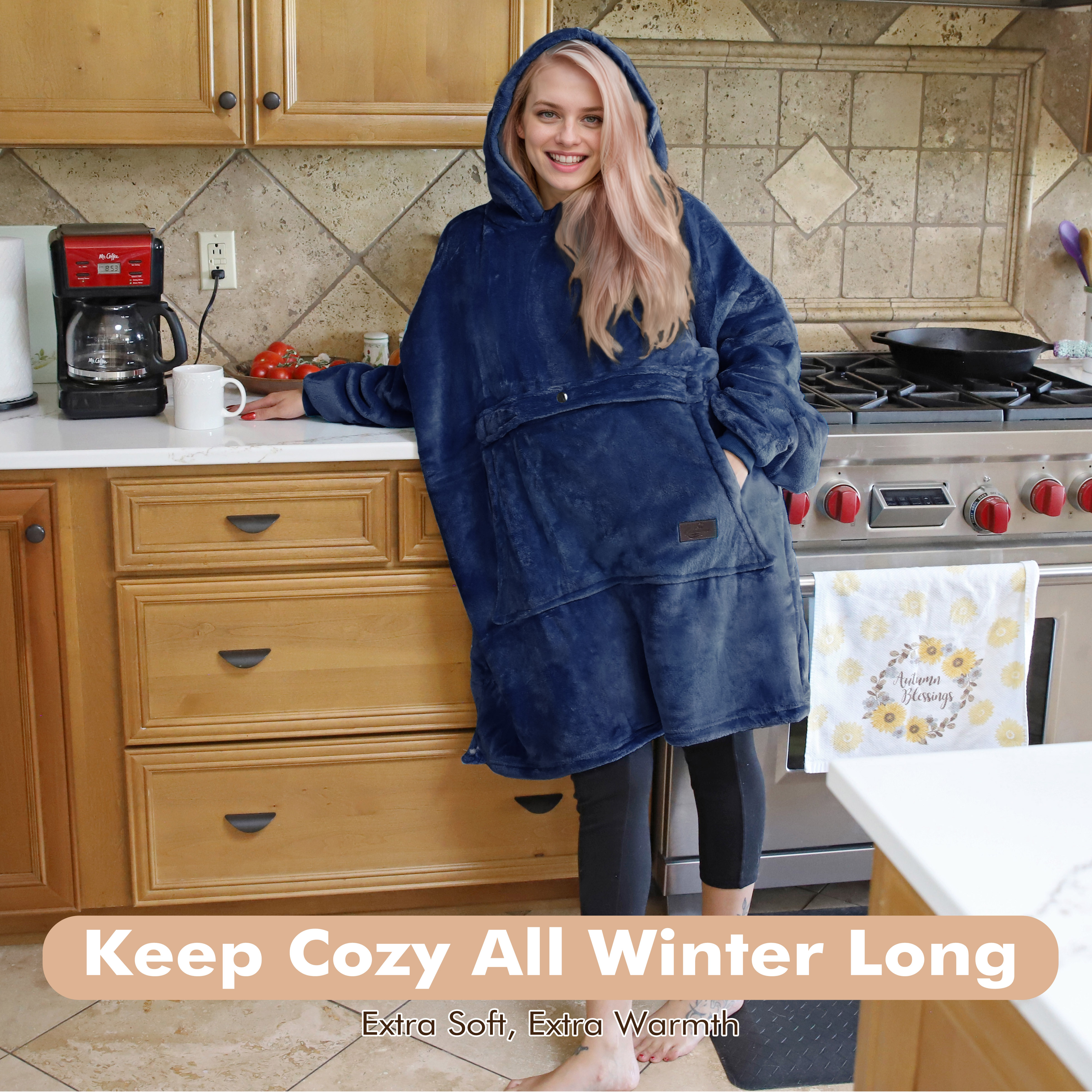 Tirrinia Oversized Blanket Hoodie, Wearable Fluffy Sherpa Blanket, Cozy Sweatshirt Blanket Gift for Adult Women Men Girlfriend