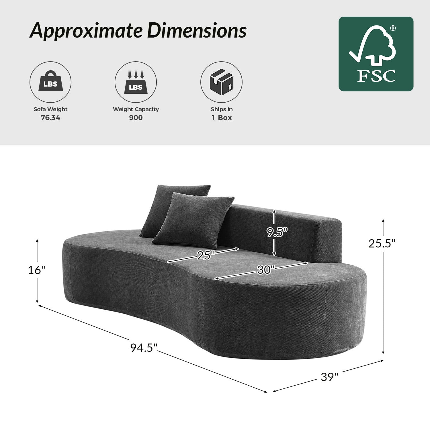 Tina's Home Modern Minimalist 3-Seater Chocolate Sofa for Adult Living Room Couch with Curved Design No Assembly Required