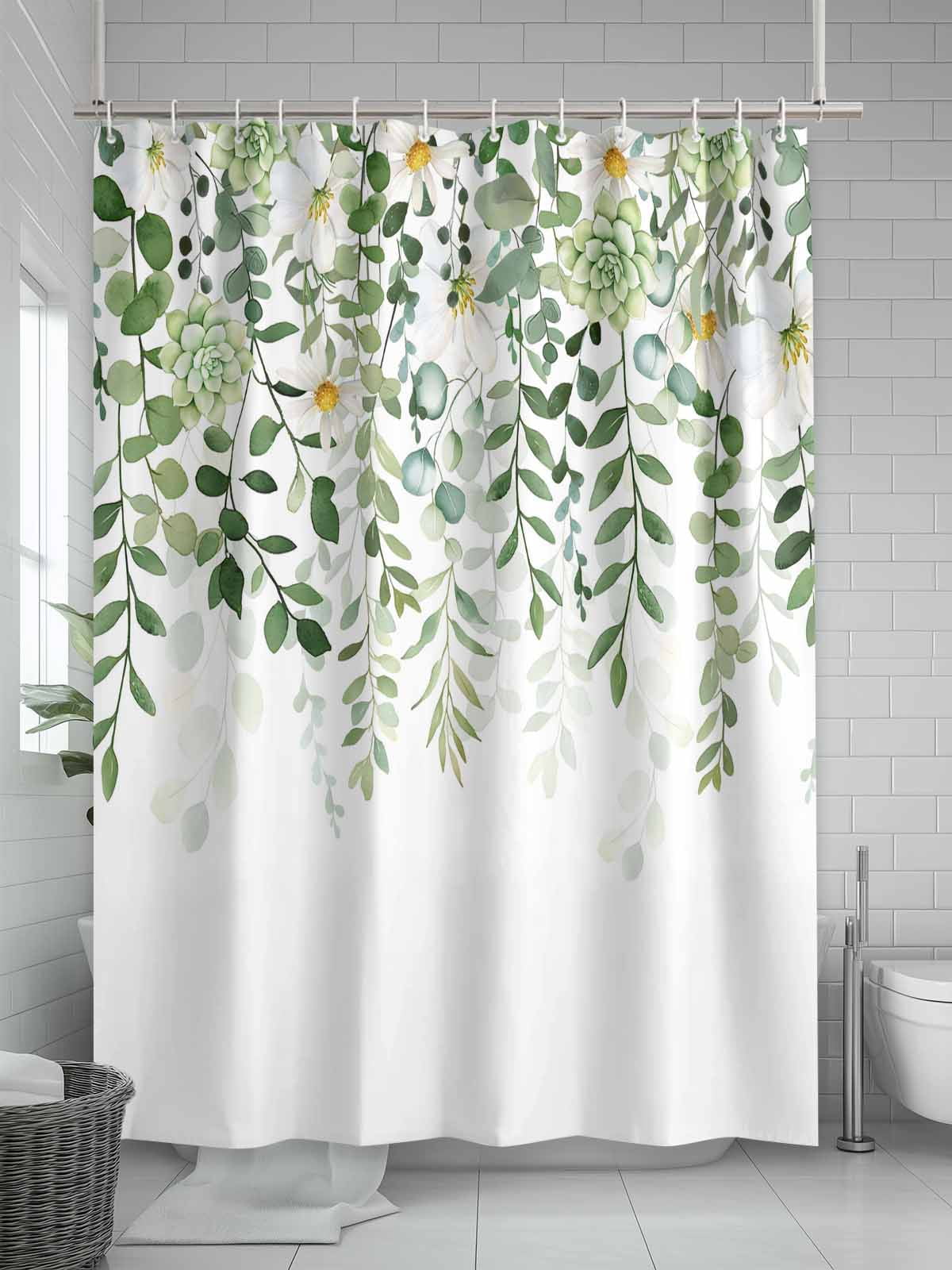 nqOlkjepod Sage Green Eucalyptus Leaves Shower Curtain, Waterproof Shower Curtains for Bathroom, Summer Weeping Floral Botanical Washable Fabric Bathtub Curtain Set Bath Decor with 12 Hooks 48"x72"