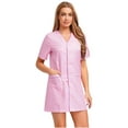 thumbnail image 3 of Yhong Womens Short Sleeve V Neck Work Dress Button Front Pockets Knee Length For Beauty Salon Pink XXL, 3 of 7
