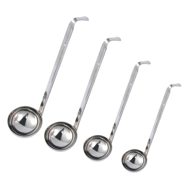 EeaseMX 4 cucharas de acero inoxidable con gancho para colgar, mango largo, resistentes, para servir sopas, utensilios de cocina.