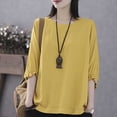thumbnail image 2 of XPMWRP Ruffle Sleeve Tops for Women Plus Size Elbow Length Summer Tops Crew Neck Casual Loose Fit Plain T Shirts Basic Tees Yellow XXL, 2 of 7