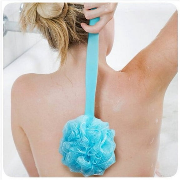 1Pcs Back Scrubber Shower Pour Brush, Loofah Sensitive Delicate Skin Body Scrub Sponge - Long Waterproof Handle, Blue