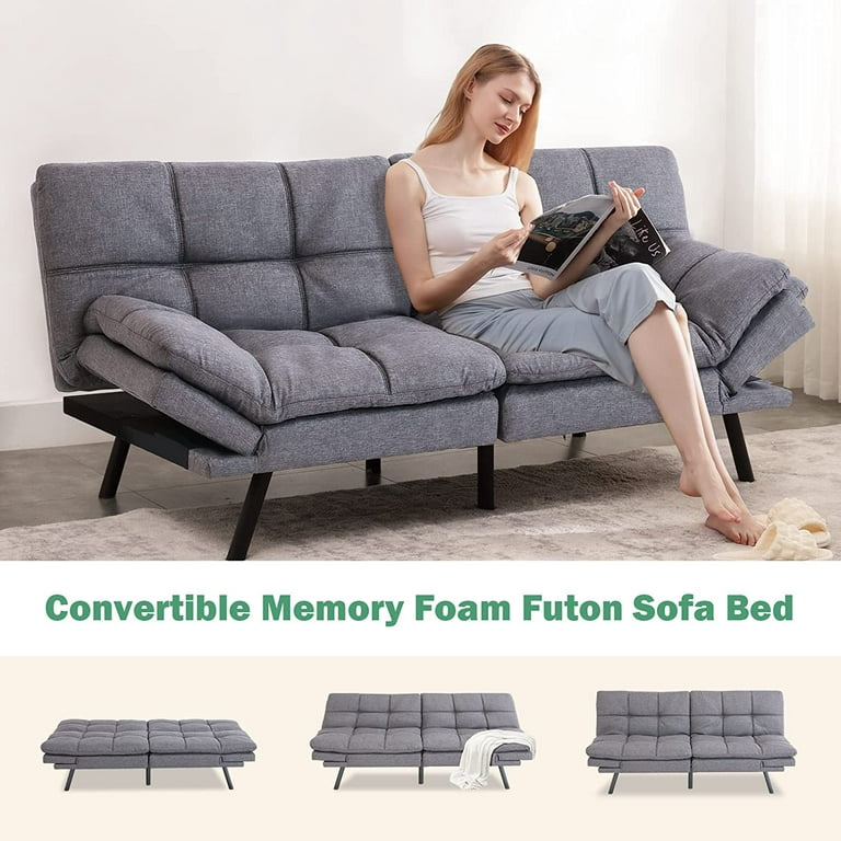 Convertible Sofa Bed,Futon Sofa with Armrests And Metal Legs,Modern Linen  Fabric Folding Sleeper Sofa Couch for Living Rooms, Spare Rooms, Office,  Lounges(Dark Gray) 