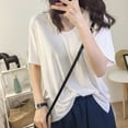 thumbnail image 4 of Women Summer Short Sleeve T-shirt Pure Color V-neck Base Shirt Top Loose Leisure, 4 of 6