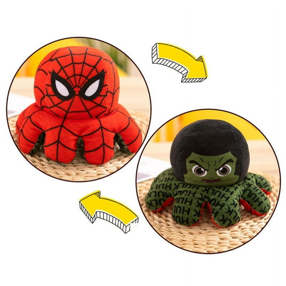 Marvel Reversible Octopus Plush Toy, 7.9" Spider-Man x Hulk Flip Stuffed Animal, Collectible Character Gift for Kids & Fans, 1 Pack