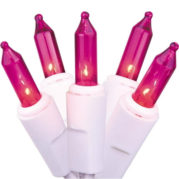 Hofert Everglow Steady Mini Christmas Light Set Pink - 9.1 ft White Wire - 50ct
