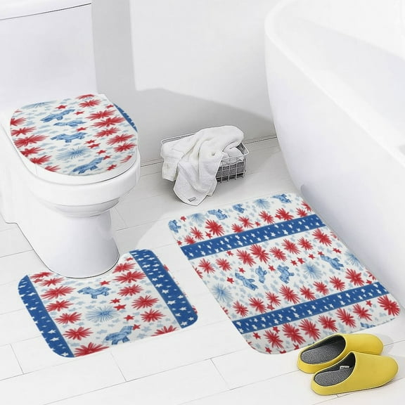 4th of July Bathroom Mats Set 3-piece Bath Mats , Floor Rug Decorations for Kitchen Bathroom Bedroom