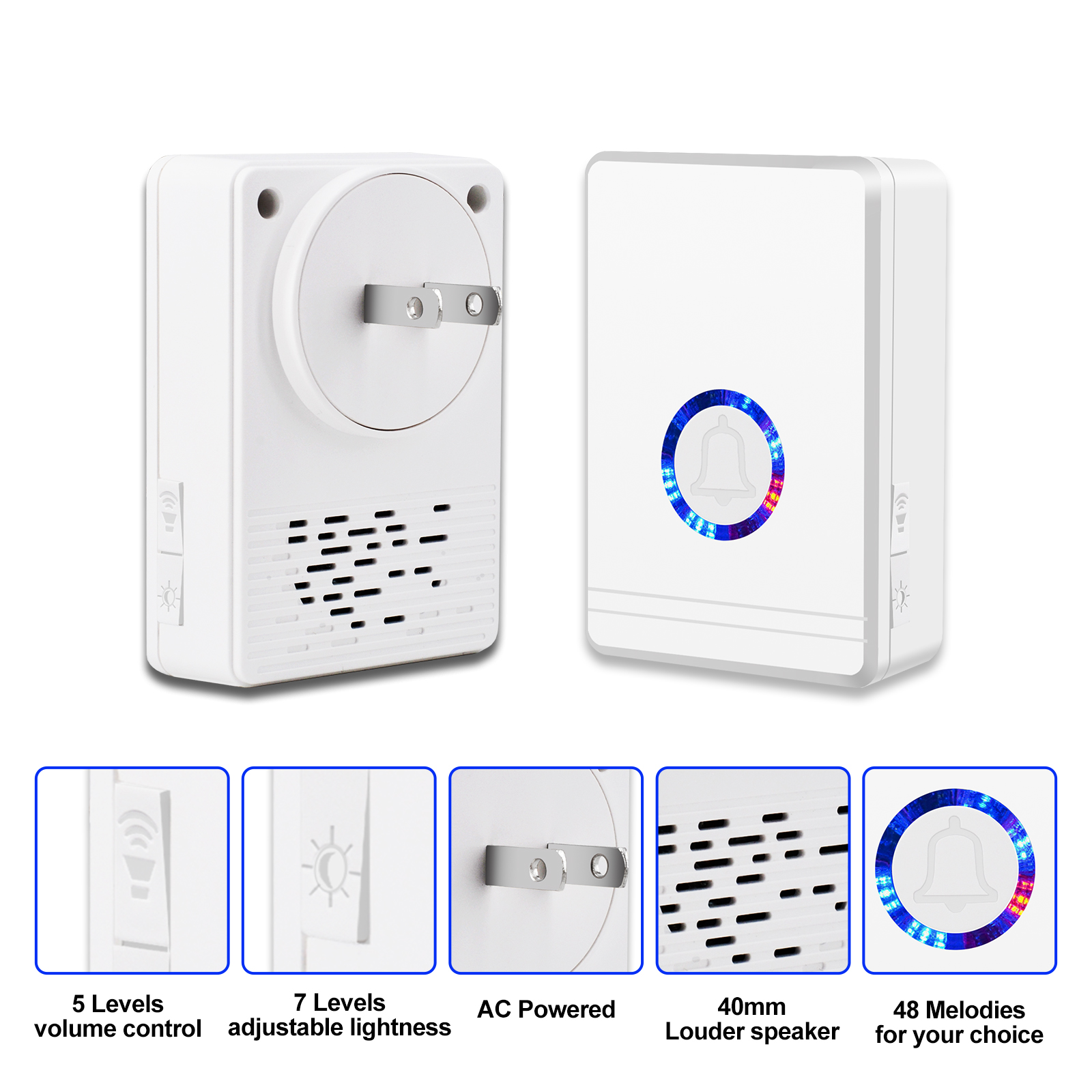 GREENCYCLE 1 Set Wireless Doorbell Door Open Chime, 1312ft Long Range, Adjustable Volume 48 Chimes with LED Flash Door Chime, IP 66 Waterproof Doorbell Button for Home Classroom Office Business