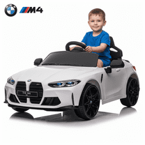 BMW M4 12V Kids Ride On Toy Car with Parents Remote, Electric Car with USB/MP3, Bluetooth, LED Light, Toddler Car with A Handle with Wheels and A Pull, Easy to Carry, Gift for Boys Girls 2-5, White