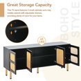 thumbnail image 4 of Boho Rattan TV Stand for 70 Inch TV, Boho Entertainment Center with Storage, Modern Rattan TV Console with Adjustable Shelves and Gold Metal Base for Living Room, Black, 4 of 9