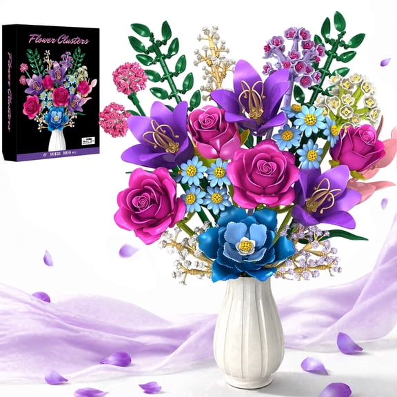 OKKIDY Flower Bouquet Building Set Compatible with Lego, 1010 PCS Botanical Building Blocks, DIY Home Decor Gift for Women, Adults & Teens