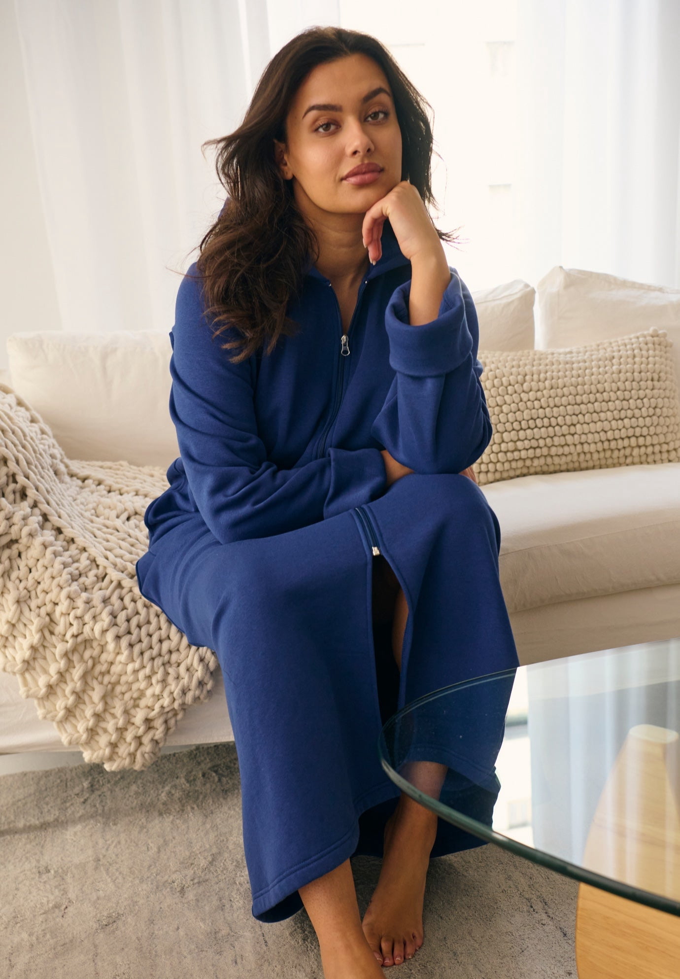 Dreams & Co. Plus Size Long Hooded Fleece Sweatshirt Robe