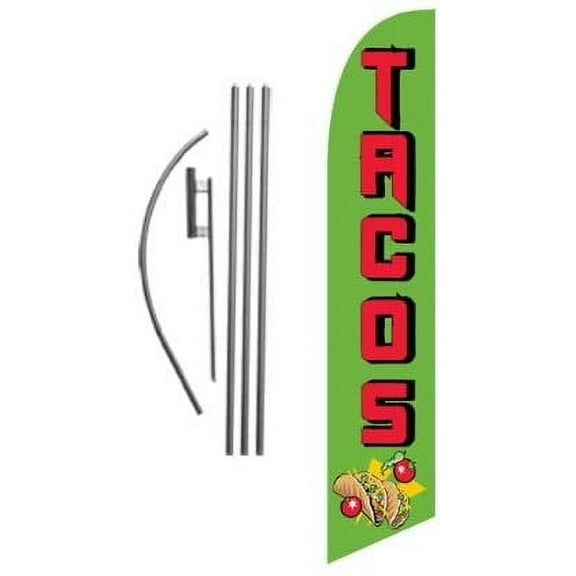 Tacos Mexican Restaurant Advertising Feather Banner Swooper Flag Sign with Flag Pole Kit and Ground Stake