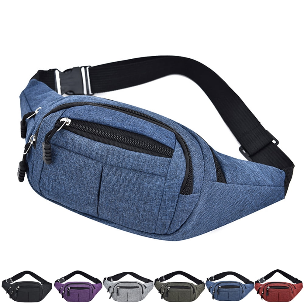 Bum Waist Bag Festival Fanny Pack 4 Zip Pockets Fashion Waterproof PU  Leather Waist Pouch Travel Holiday Waist Pack for Women Men(Black)