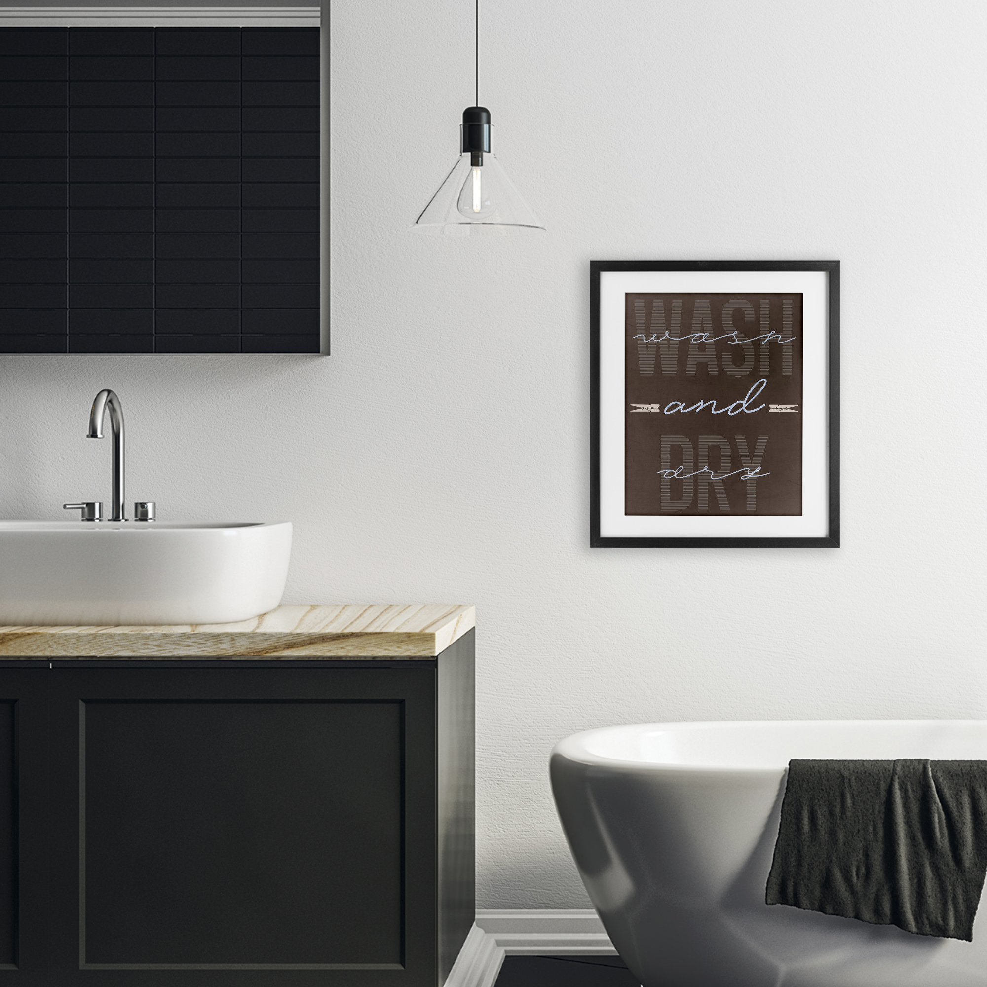 Wash And Dry Brown Black Framed Print Under Glass, design by Marcus Prime