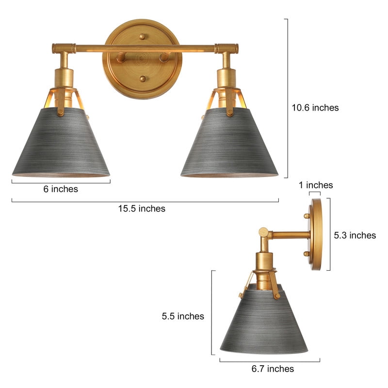 LNC 15.5-in 2-Light Brushed Gray and Gold Bell LED Modern Vanity Light for Bathroom