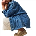 thumbnail image 2 of Chaqueta Vaquera Urbana para Mujer: Chaqueta Vaquera Estilo Boyfriend, Holgada, de Larga y con Botones Al Frente. Azul L, 2 of 8