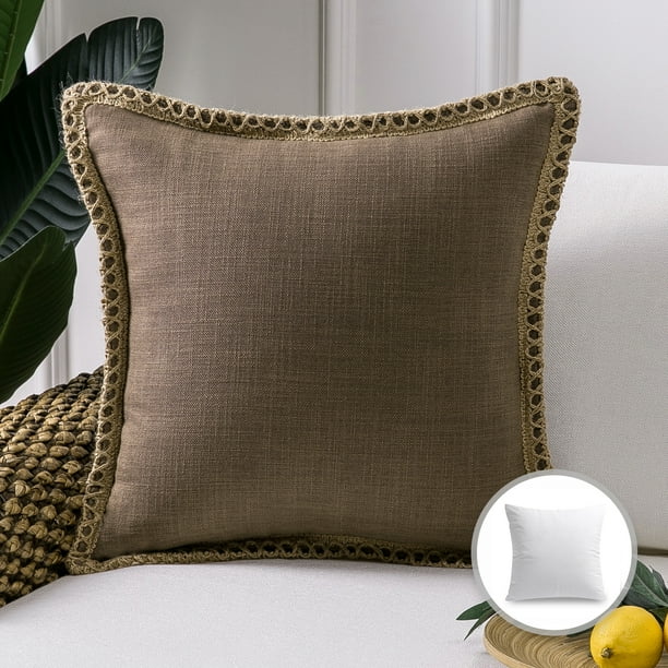 Phantoscope Linen Trimmed Farmhouse Series Decorative Throw Pillow, 22