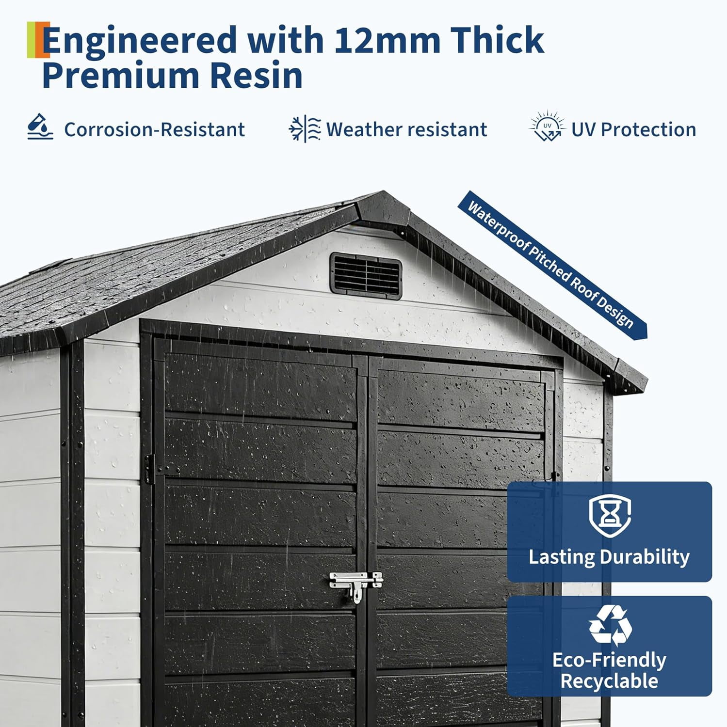 6x4 FT Outdoor Storage Shed with Floor, Plastic Resin Garden Shed with Window & Sloping Roof & Lockable Door for Patio Backyard Garden, Lawn Mower, Bike, Tool Storage