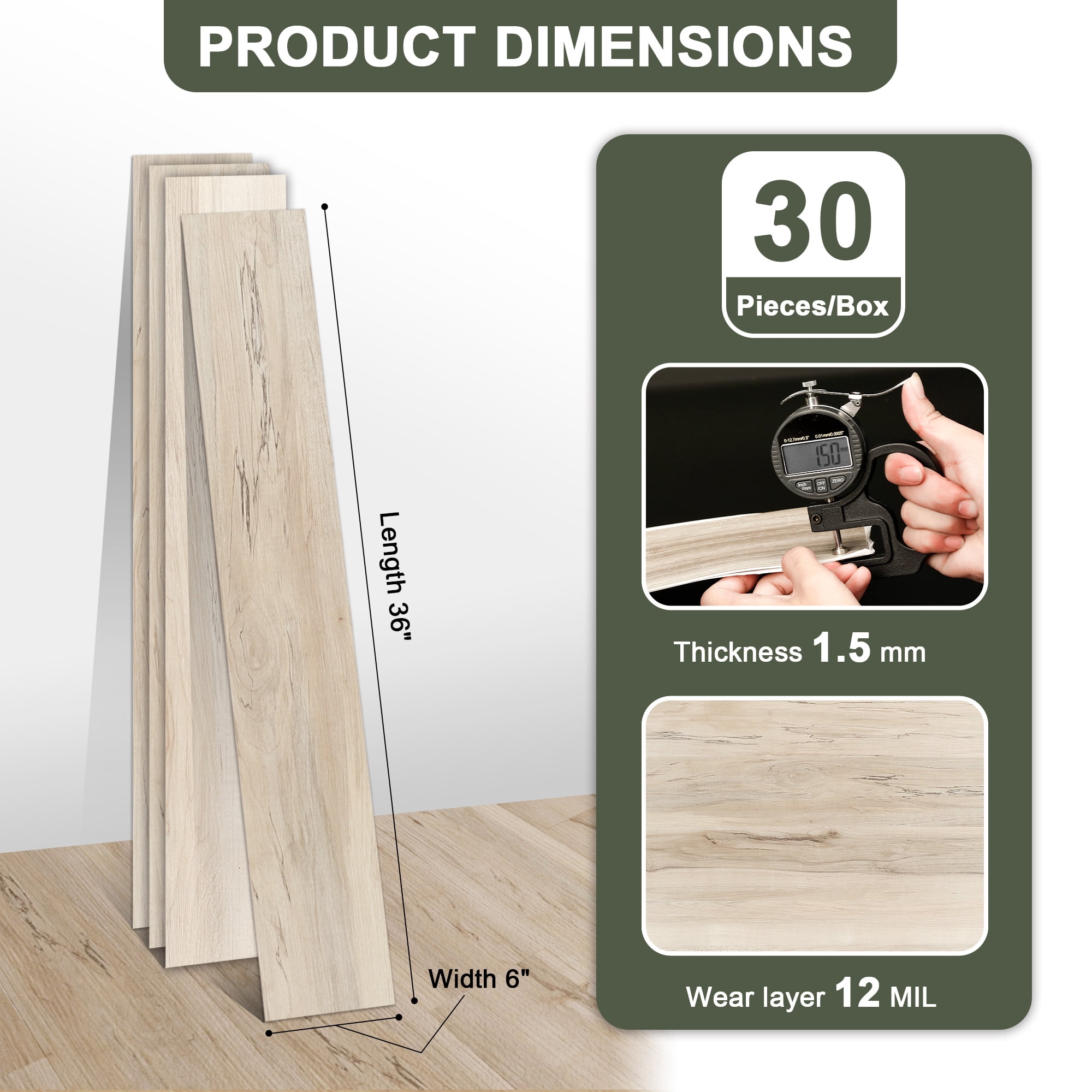 Peel and Stick Floor Tile Waterproof Vinyl Flooring 36-Pack 54 Sq.Ft, Beige DIY Self Adhesive Wood Plank for Bedroom, Kitchen, Living Room