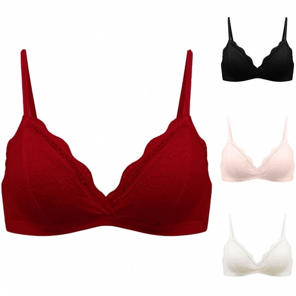Jinhomg Women's Lace Bralettes Triangle Wireless Bras with Adjustable Straps V Neck Soft Unpadded Scalloped bras Black 758085BC