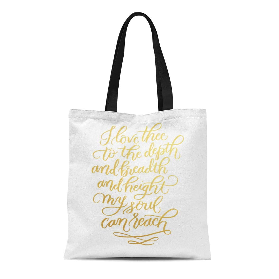 KDAGR Canvas Tote Bag Modern I Love Thee Poem in Gold Romantic Reusable ...