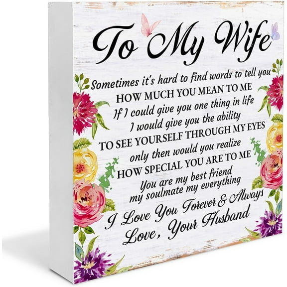 Zomyto 7x7 In Valentines Day Decorations, Romantic to My Wife Wooden Box Sign, Wife Gifts From Husband