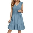 thumbnail image 1 of Women's Summer Sleeveless V-Neck Mini Dress - Fashion Casual Flowy Boho Ruffle A-Line Swing Dress 2025, 1 of 6