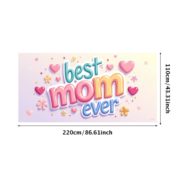 Pink Heart Themed Banner with best mom ever Text Background Decoration for Mothers Day Celebration Party Mom Appreciation Event Family Gathering Photo Backdrop