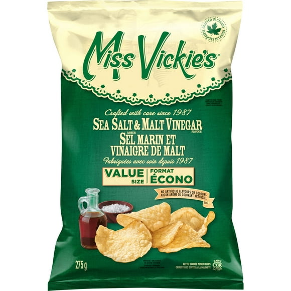 Miss Vickie's Sea Salt & Malt Vinegar flavour kettle cooked potato chips, 275GM