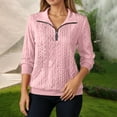 thumbnail image 4 of Quarter Zip Pullover Women 2025 Fall Winter Long Sleeve Collared Cable Knit Plain Sweatshirt with Pockets Pullover Tops, 4 of 7