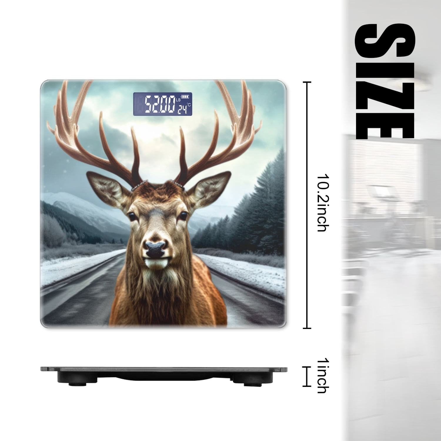 High Precision Body Weight Scale Smart Bathroom Scales with Large LCD Display(400lbs),Decorative for Bedroom-Deer Standing On The Side Of Road