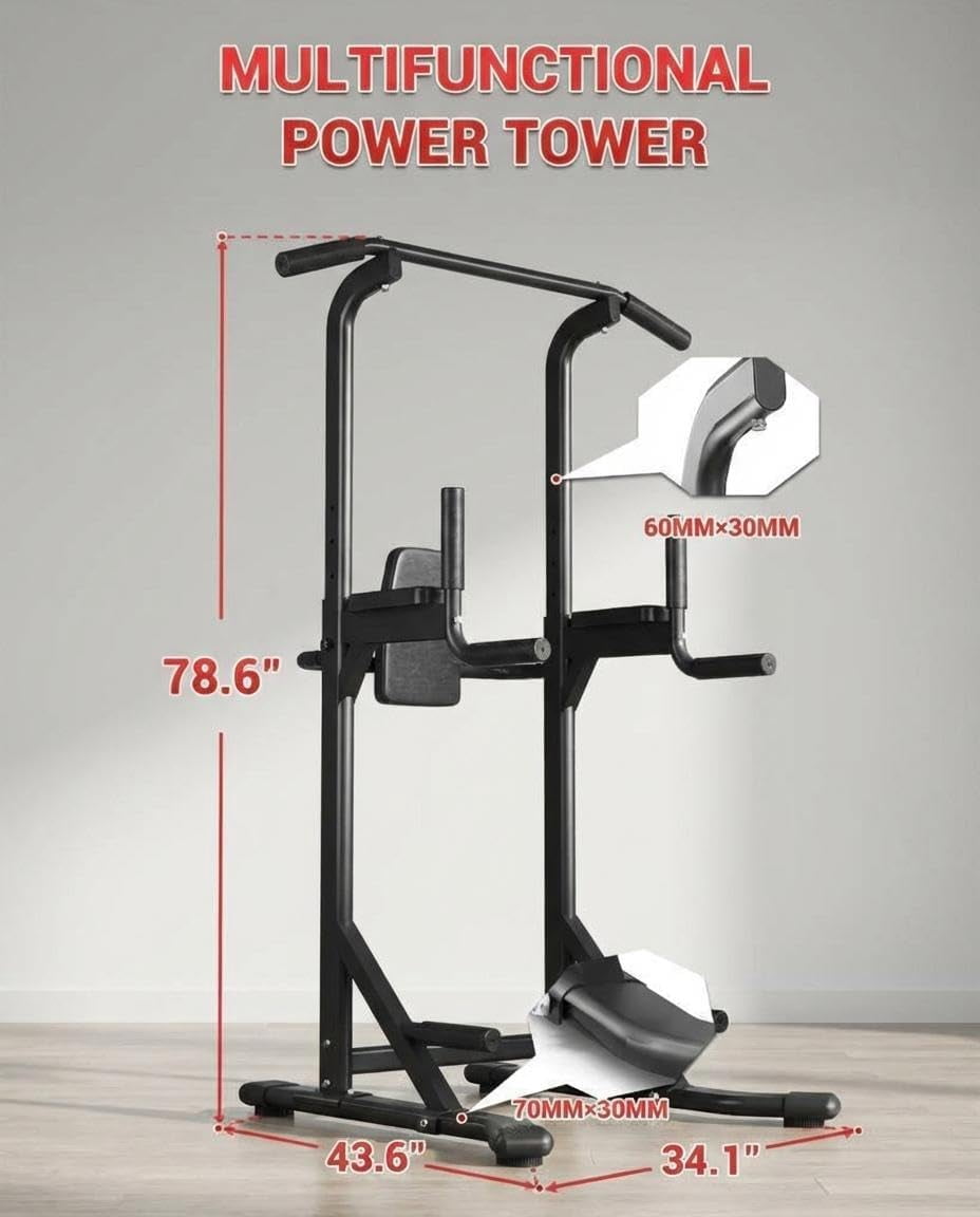 Power Tower Pull Up Bar Dip Station, 450LB Heavy Duty Carbon Steel Pullup Stand for Home Gym, Freestanding Strength Training Equipment, Bodyweight Workout Station