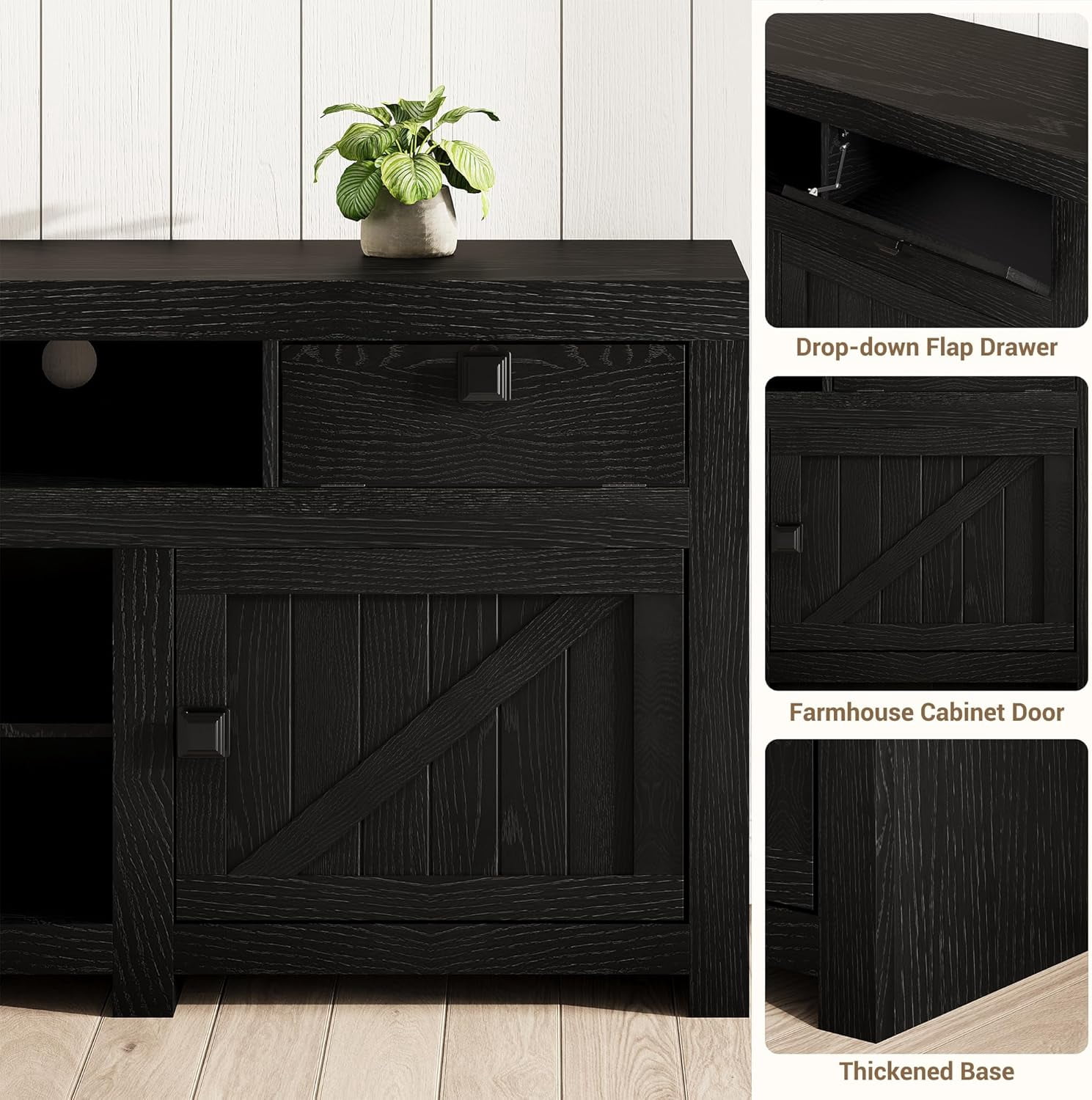 Garvee Farmhouse Wooden TV Stand for 75 Inch TV, 70" Long Entertainment Center with 4 Door and 2 Open Storage Spaces, Rustic TV Stand for Living Room, Bedroom