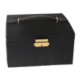 thumbnail image 1 of Women's Jewelry Box Storage Box Leather Jewelry Storage Box With Lock Three-layer Jewelry Box(Black), 1 of 3