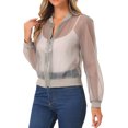 thumbnail image 4 of INSPIRE CHIC Women's Long Sleeves Zip Up See Through Lightweight Bomber Jacket S Gray, 4 of 6