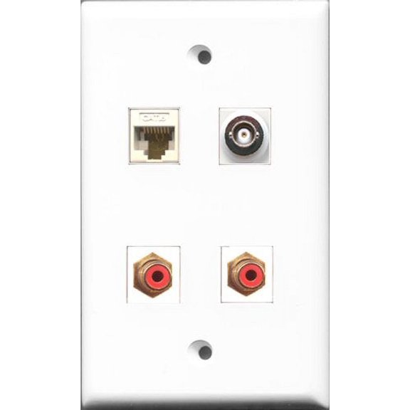 RiteAV - 2 Port RCA Red and 1 Port BNC and 1 Port Cat6 Ethernet White Wall Plate