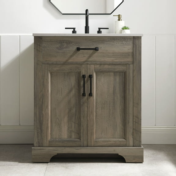 BridgePoint Home Mia 30" Single Sink Bathroom Vanity in Brown Grey Oak with White Stone Top
