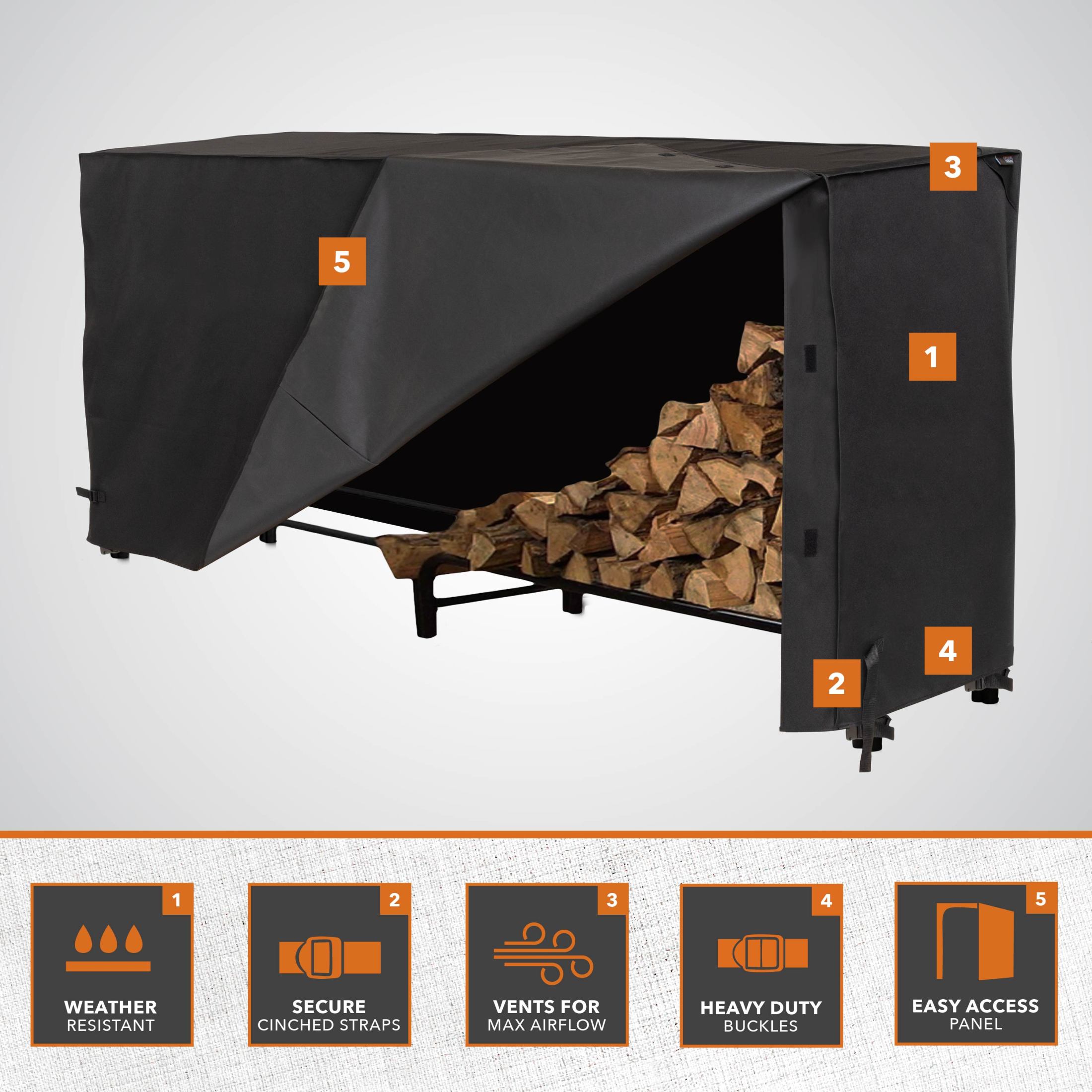 Modern Leisure Monterey 8 Feet Outdoor Log Rack Cover, 96" L x 24" W x 42" H, Black